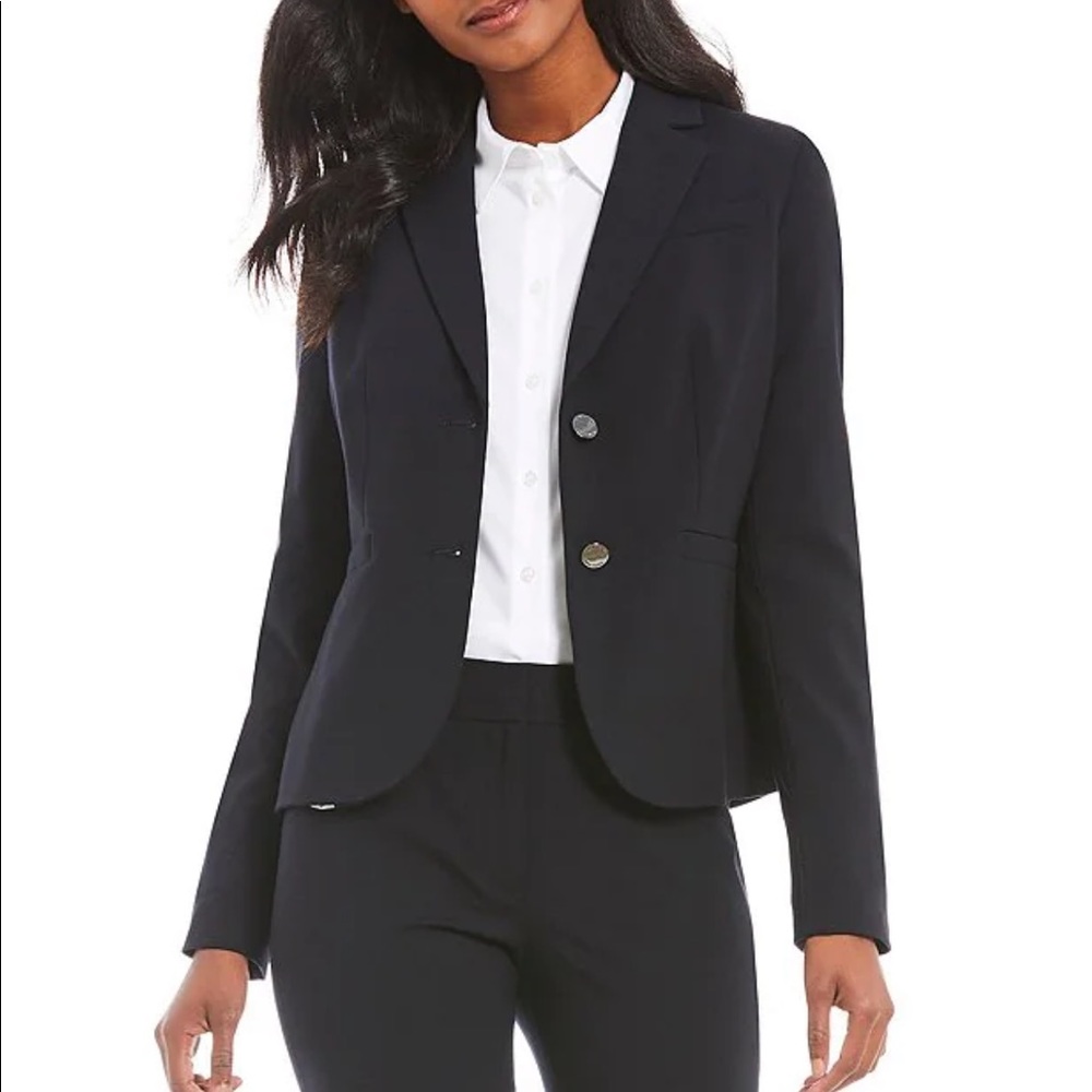 Calvin Klein Luxe Stretch 2 Button Notch Lapel Long-Sleeve Blazer Black Size 6P